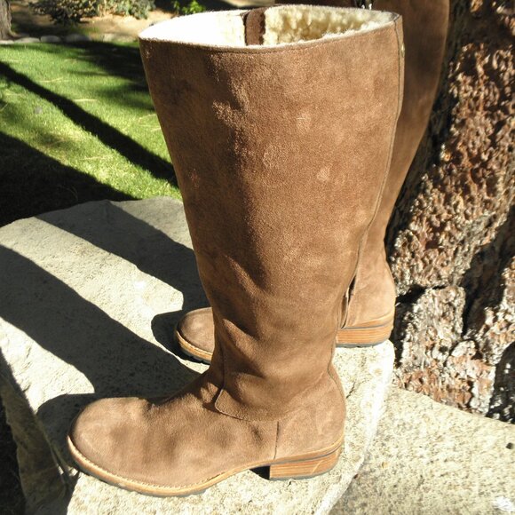 UGG Broome tall brown suede shearling lined boot size 8 - Picture 1 of 16